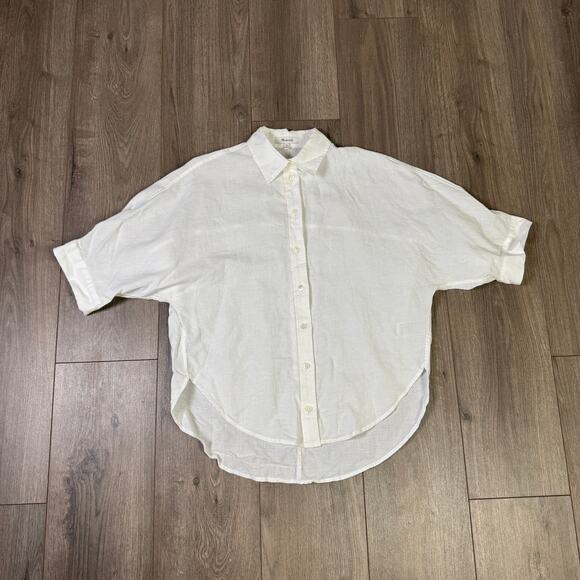 Madewell Oversized Pleated-Sleeve Button-Up Shirt Womens XS White Linen Cotton - Picture 3 of 7